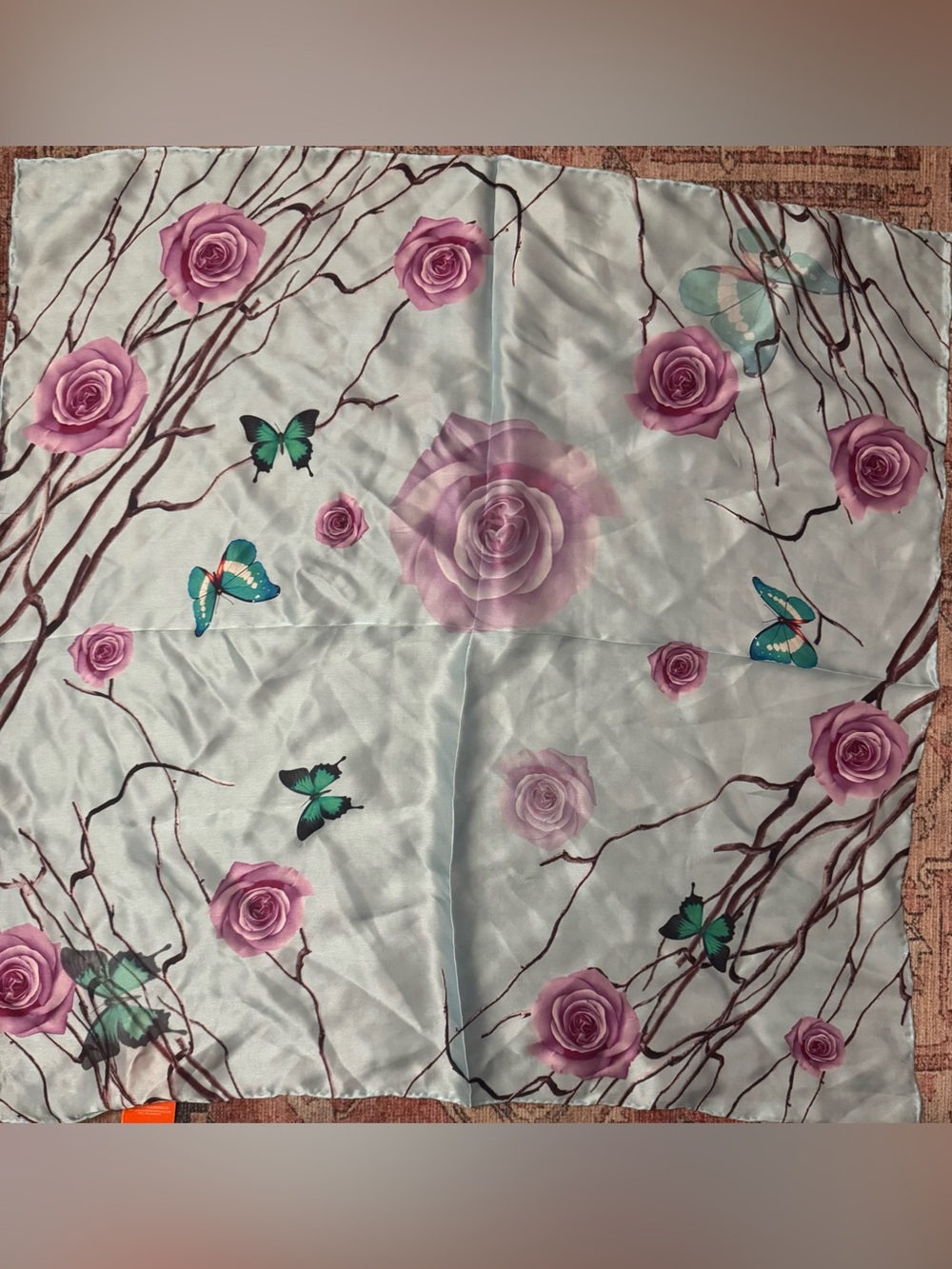 Wensli Lavender Rose & Teal Butterfly Silk Scarf
